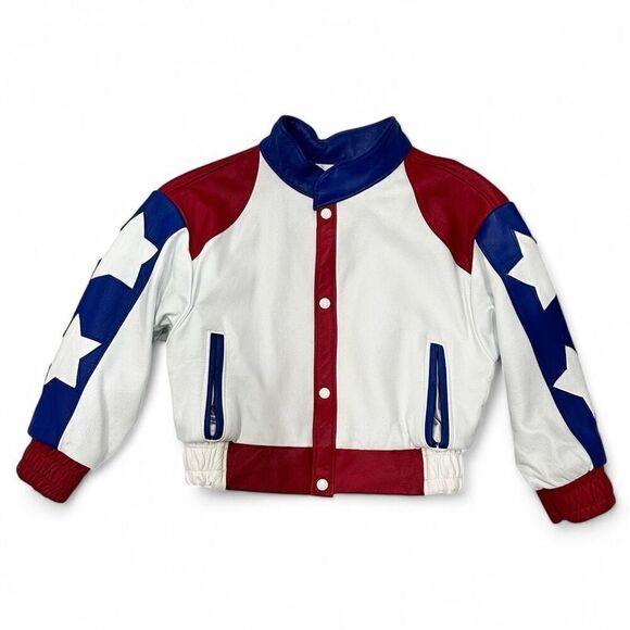 Vtg R.A Designs Kids USA Leather Jacket Small 6-7 Patriotic Fourth July Rodeo - Picture 2 of 12